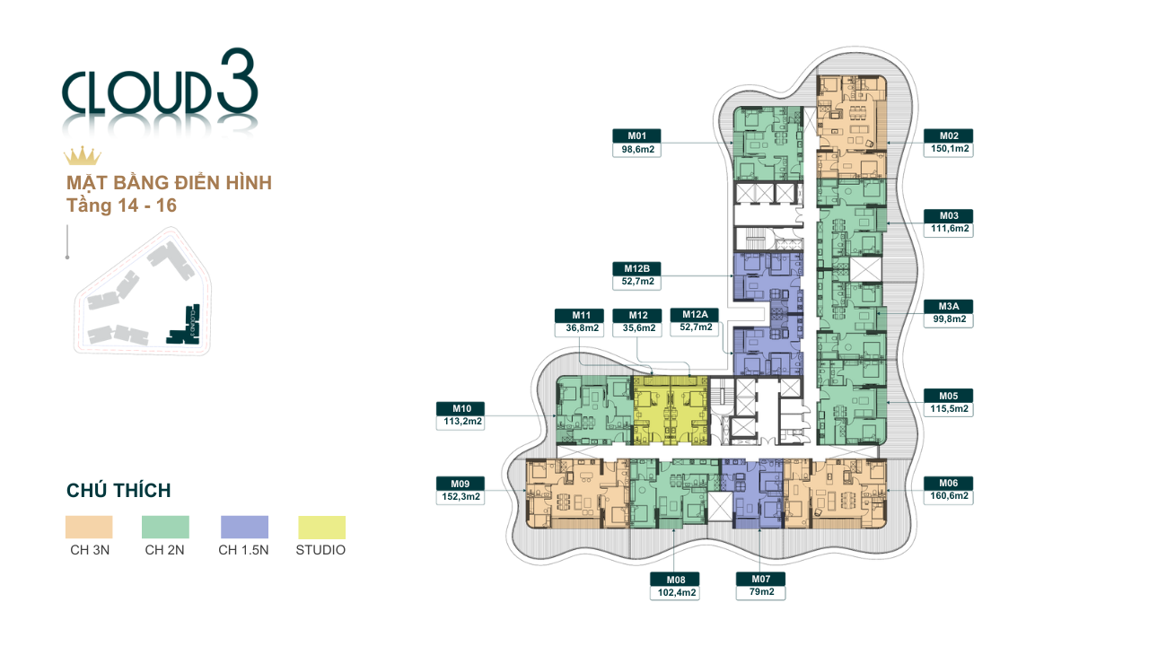 mặt bằng chung cư royal mansion tòa cloud 3