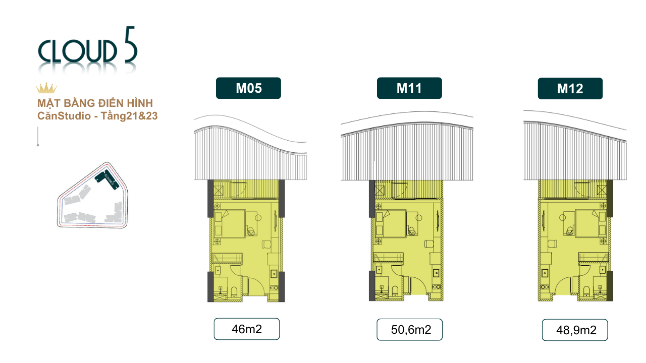 mặt bằng căn hộ studio từ tầng 21 và 23