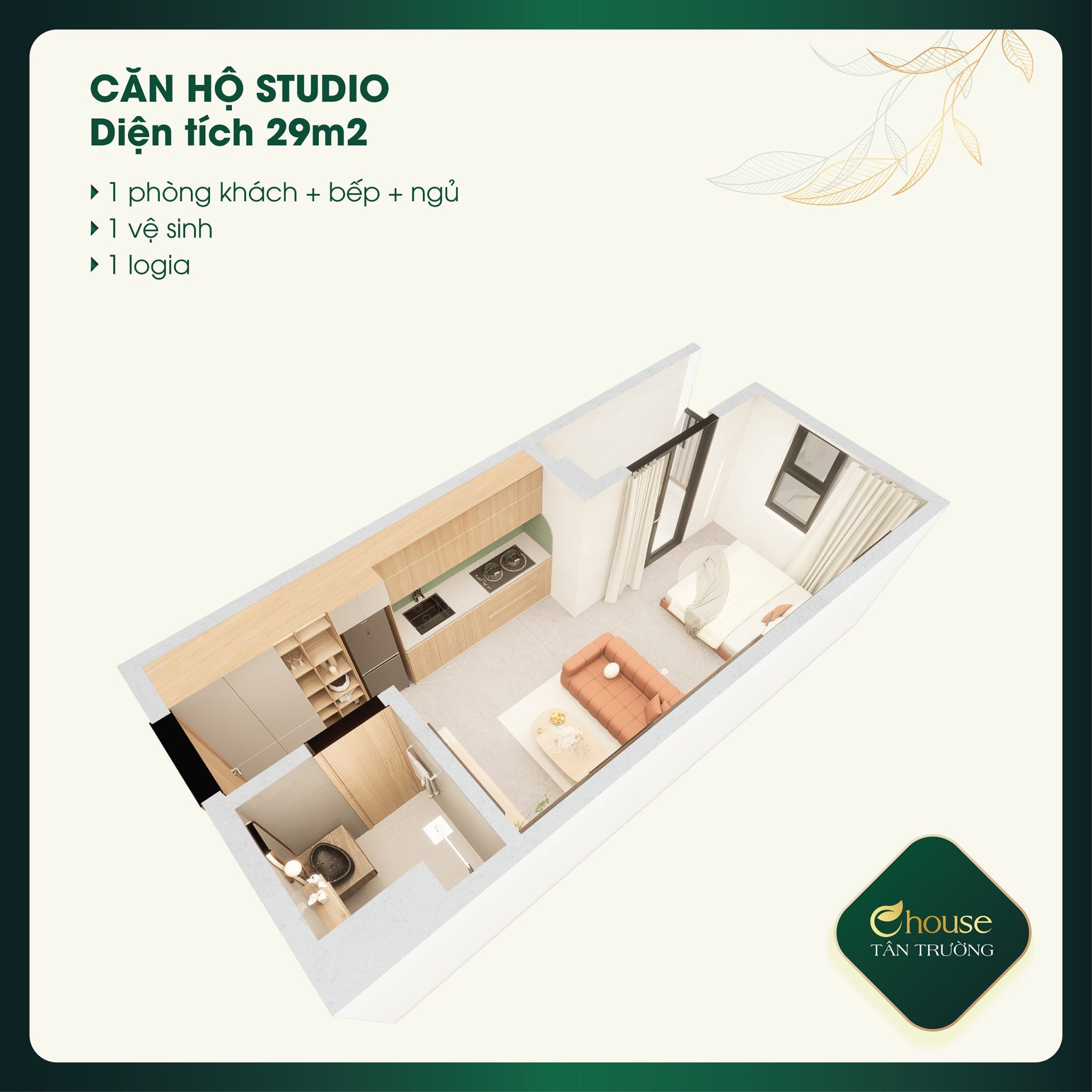 thiết kế căn hộ studio tân trường 