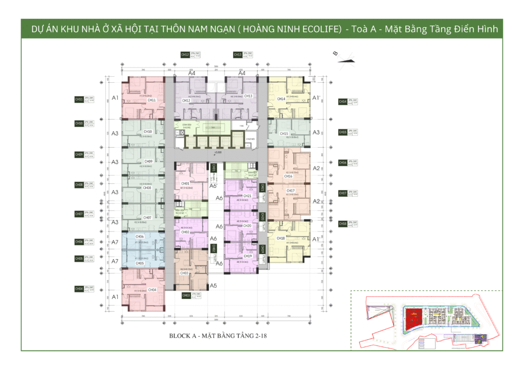 Mặt bằng tầng 2 đến tầng 18 nhà ở xã hội hoàng ninh