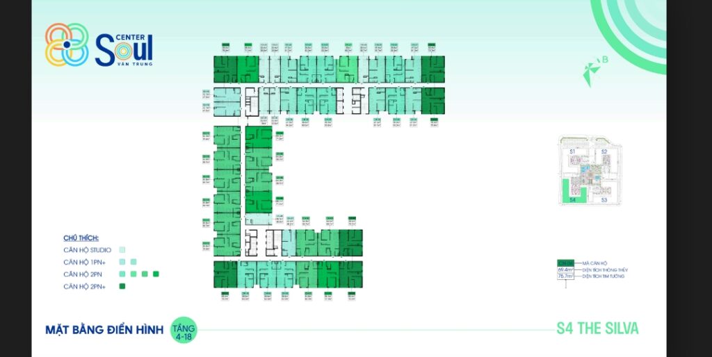 Thiết kế mặt bằng tầng 4 đến 18 dự án nhà ở xã hội soul center vân Trung